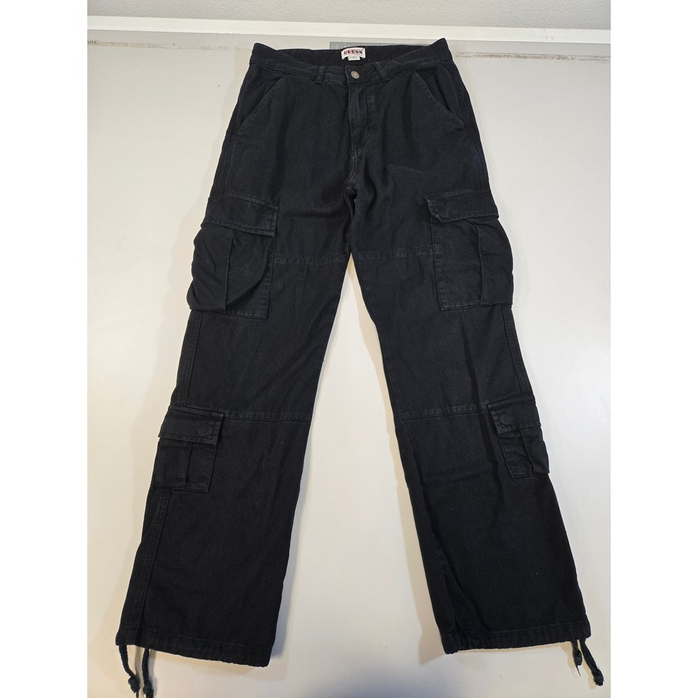GUESS Originals Womens Black Cargo Pants Utility Denim‎ Straight Leg Size 29